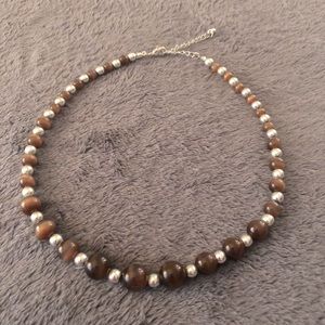 brown and silver beaded necklace (adjustable)